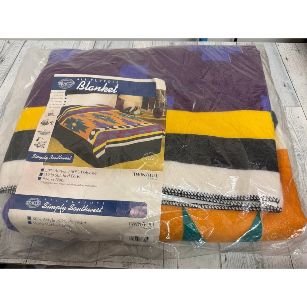 NEW VTG Beacon Blanket Southwest Twin/Full 72x90"Acrylic/Polyester Made in USA‎